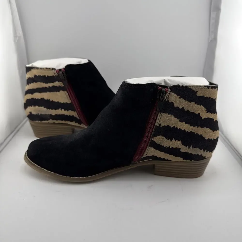 Dolce Vita Women's Size 8.5 Menko Black Suede Zebra Print Zip‎ Booties $179 NIB